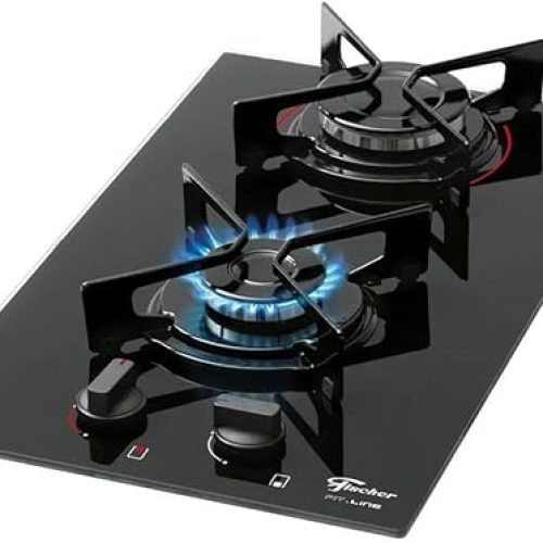 FISCHER COOKTOP À GÁS 2 BOCAS FIT LINE MESA VIDRO PRETO BIVOLT