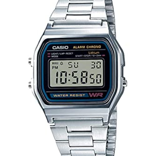 Casio Relógio digital masculino A158WA-1DF de aço inoxidável, Prata, Case size (L× W× H), Clássico, retrô